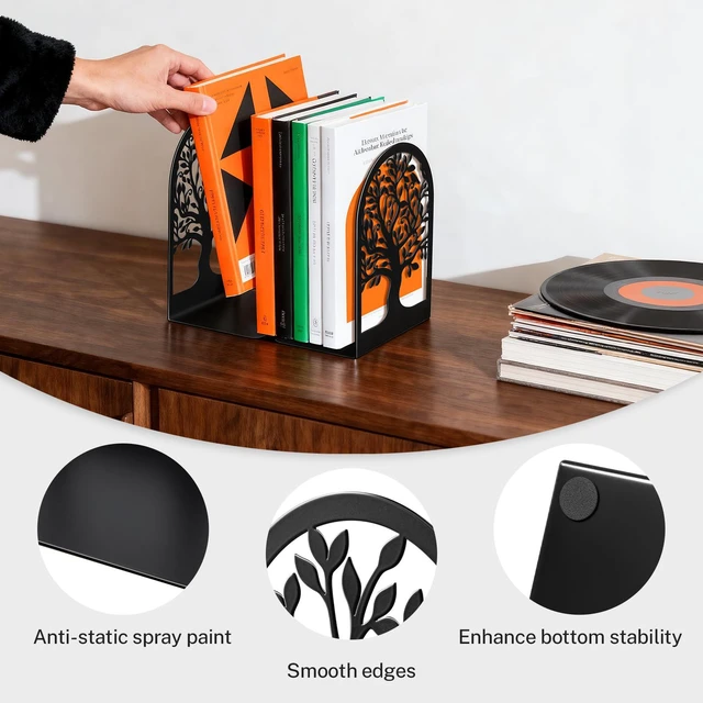 Alt view image 4 of 7 - 7 Pair Book Ends, Metal Bookends for Shelves, Decorative Bookends | Decorative Book Holder for Shelf, Tree Stopper for Heavy Books, Black Book Ends for Home Office, 6.5 X 4.7 X 3.5 Inch