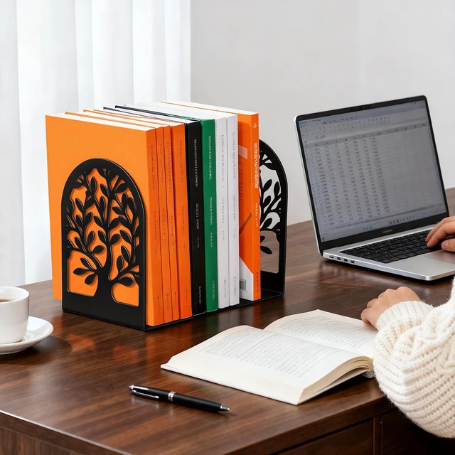 Alt view image 5 of 7 - 7 Pair Book Ends, Metal Bookends for Shelves, Decorative Bookends | Decorative Book Holder for Shelf, Tree Stopper for Heavy Books, Black Book Ends for Home Office, 6.5 X 4.7 X 3.5 Inch