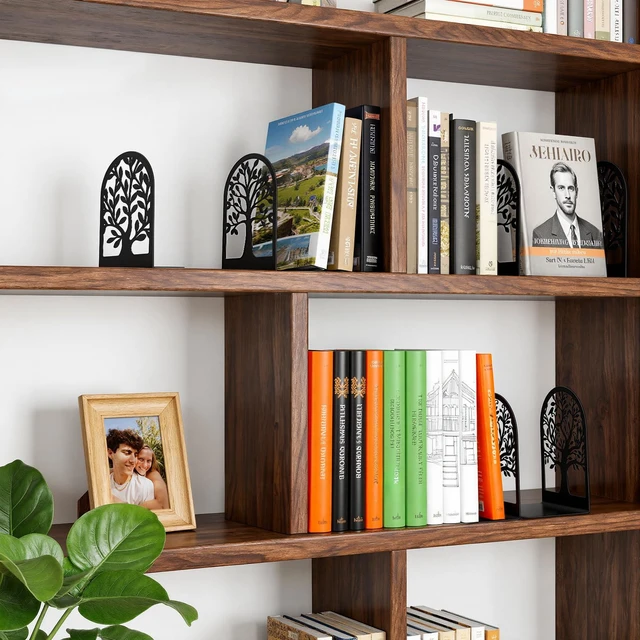 Alt view image 6 of 7 - 7 Pair Book Ends, Metal Bookends for Shelves, Decorative Bookends | Decorative Book Holder for Shelf, Tree Stopper for Heavy Books, Black Book Ends for Home Office, 6.5 X 4.7 X 3.5 Inch