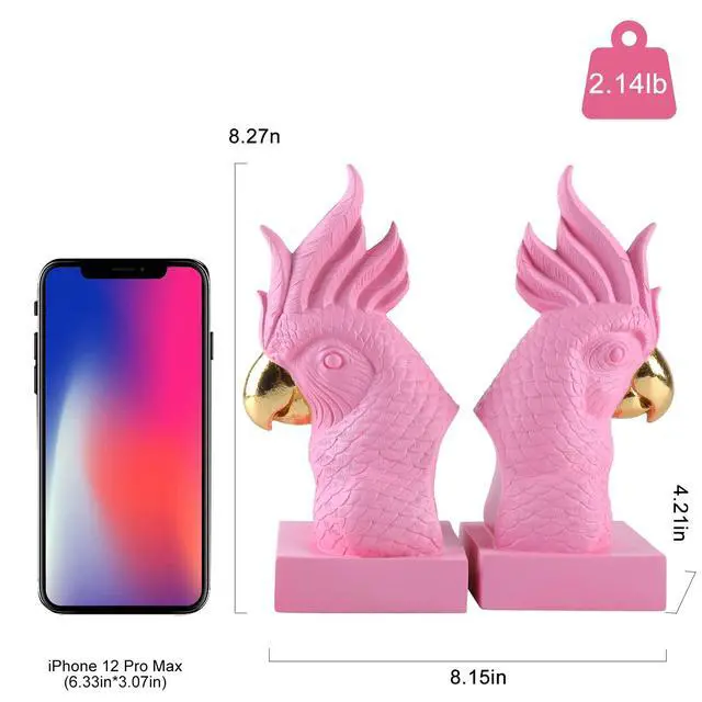 Alt view image 2 of 6 - Cute Pink Parrot Decorative BookendsMaximalist Bookshelf Decor | Unique Book Stopper Resin Bird Bookend for Home Office Desk Bookshelf DecorFun Animal Book Ends Hold Hevay Duty Books
