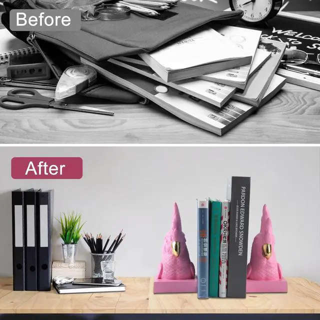 Alt view image 5 of 6 - Cute Pink Parrot Decorative BookendsMaximalist Bookshelf Decor | Unique Book Stopper Resin Bird Bookend for Home Office Desk Bookshelf DecorFun Animal Book Ends Hold Hevay Duty Books