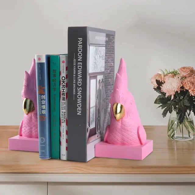 Alt view image 6 of 6 - Cute Pink Parrot Decorative BookendsMaximalist Bookshelf Decor | Unique Book Stopper Resin Bird Bookend for Home Office Desk Bookshelf DecorFun Animal Book Ends Hold Hevay Duty Books