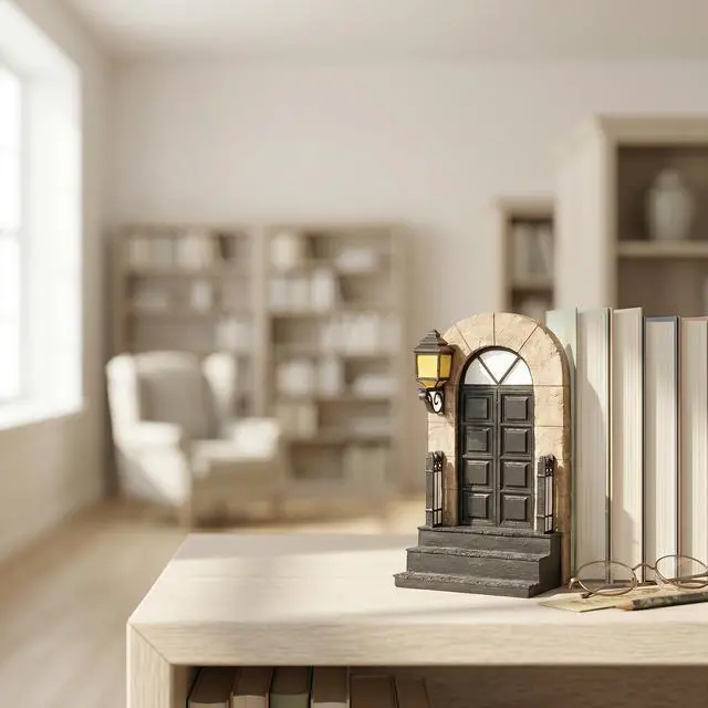 Alt view image 5 of 7 - 1 Pcs Decorative Bookend with Lighted Lantern, Vintage Resin Book End for Shelves, Unique Book End Weighted Rustic Book Holder for Home, Office and Library Decor (A)