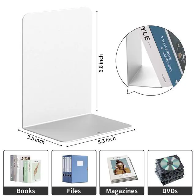 Alt view image 3 of 7 - Book Ends, 2 Pieces Metal Bookend for Shelves, Bookends for Heavy Books | Book Holders for Shelves, Desk Organizers, Book Dividers for Office, School, Bookstore, Home