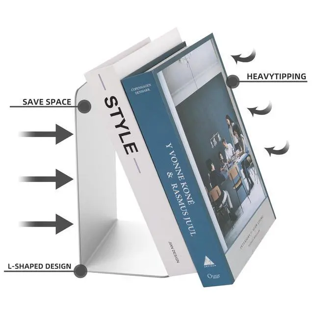 Alt view image 6 of 7 - Book Ends, 2 Pieces Metal Bookend for Shelves, Bookends for Heavy Books | Book Holders for Shelves, Desk Organizers, Book Dividers for Office, School, Bookstore, Home