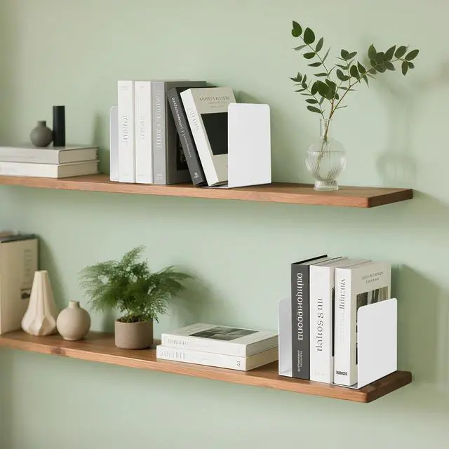 Alt view image 7 of 7 - Book Ends, 2 Pieces Metal Bookend for Shelves, Bookends for Heavy Books | Book Holders for Shelves, Desk Organizers, Book Dividers for Office, School, Bookstore, Home