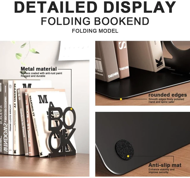Alt view image 2 of 7 - Book Ends,Bulk 1 Pair Bookends Folding Book Ends Metal Bookend (1 Pair)