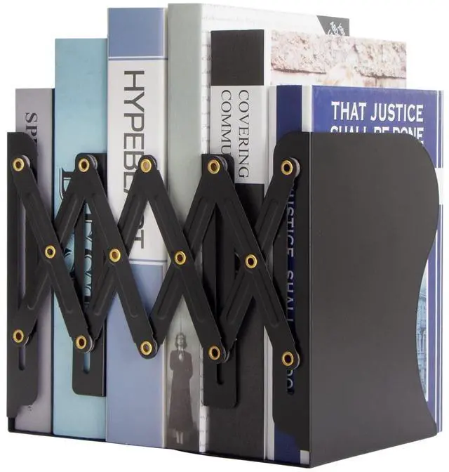 Main image of Adjustable Book Ends, Metal Bookends for Heavy Books, Desk Book Holder for Shelves, Book Organizer for Desk, Suitable for Office, Home and School Use (Black) | Metal Bookends for Heavy Books