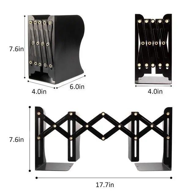 Alt view image 3 of 7 - Adjustable Book Ends, Metal Bookends for Heavy Books, Desk Book Holder for Shelves, Book Organizer for Desk, Suitable for Office, Home and School Use (Black) | Metal Bookends for Heavy Books