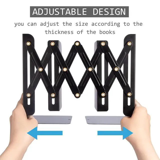 Alt view image 4 of 7 - Adjustable Book Ends, Metal Bookends for Heavy Books, Desk Book Holder for Shelves, Book Organizer for Desk, Suitable for Office, Home and School Use (Black) | Metal Bookends for Heavy Books