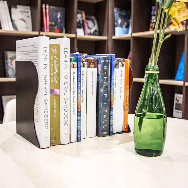 Alt view image 2 of 7 - Adjustable Book Ends, Metal Bookends for Heavy Books, Desk Book Holder for Shelves, Book Organizer for Desk, Suitable for Office, Home and School Use (Black) | Metal Bookends for Heavy Books
