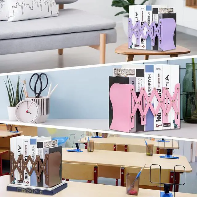 Alt view image 5 of 7 - Adjustable Book Ends, Metal Bookends for Heavy Books, Desk Book Holder for Shelves, Book Organizer for Desk, Suitable for Office, Home and School Use (Black) | Metal Bookends for Heavy Books