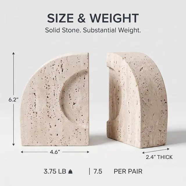 Alt view image 6 of 6 - Travertine Book Ends, Decorative Stone Bookends for Shelves, Heavy Bookends | Natural StoneBook Stopper | Sculptural Arch-Inspired Design | Organic Tones Inspired by Classical Roman Architecture