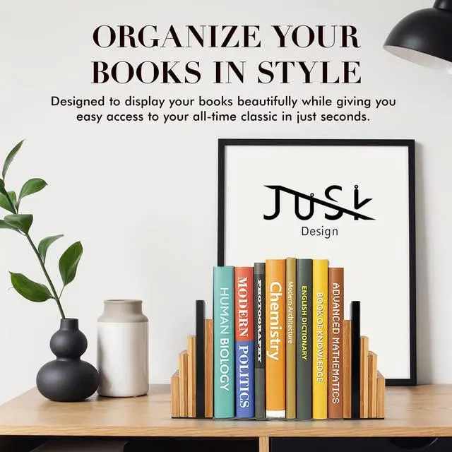 Alt view image 6 of 7 - DESIGN Bamboo Book End/Book Organizer - Non-Skid Decorative Bookends for Office and Home - Book Holders for Shelves - Substantial Weight - Holds Heavy Books