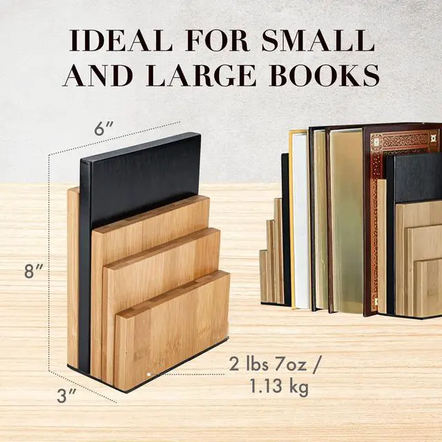 Alt view image 7 of 7 - DESIGN Bamboo Book End/Book Organizer - Non-Skid Decorative Bookends for Office and Home - Book Holders for Shelves - Substantial Weight - Holds Heavy Books