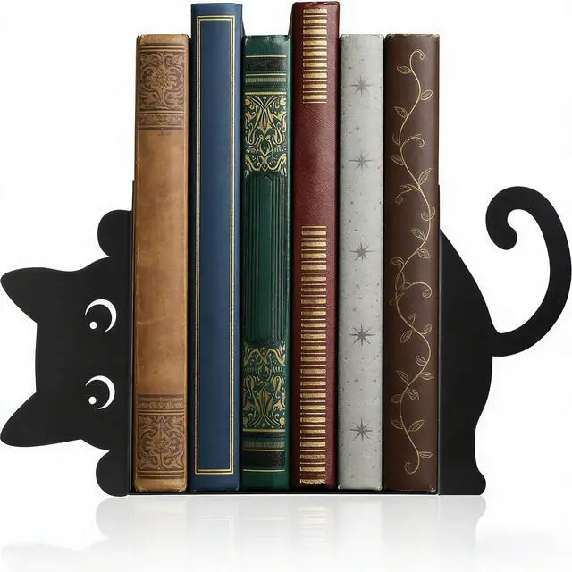 Main image of Peekaboo Cat Bookends for Shelves, Black Metal Decorative Book Ends, Heavy Duty Book Stoppers for Home & Office Desk, Ideal Gift for Cat Lovers & Book Lovers