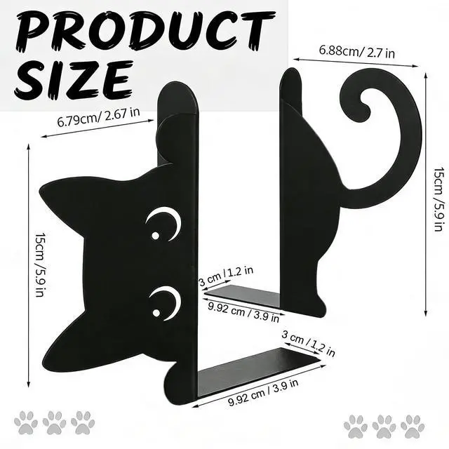 Alt view image 3 of 7 - Peekaboo Cat Bookends for Shelves, Black Metal Decorative Book Ends, Heavy Duty Book Stoppers for Home & Office Desk, Ideal Gift for Cat Lovers & Book Lovers