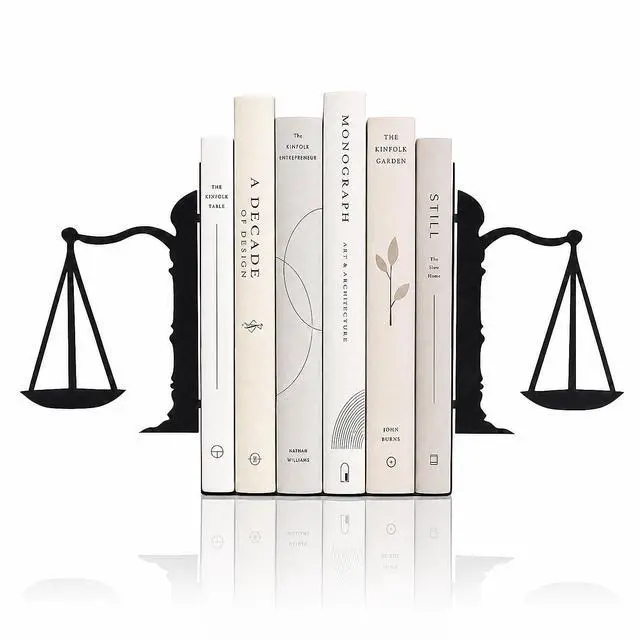Main image of Book Ends for Shelves, Balance-Inspired Decorative Bookends for Heavy Books, Extra Wide Sturdy Metal Book Holder for Shelf with Non-Skid Base, Sculptural Book End for Home Office Desk Set of 2