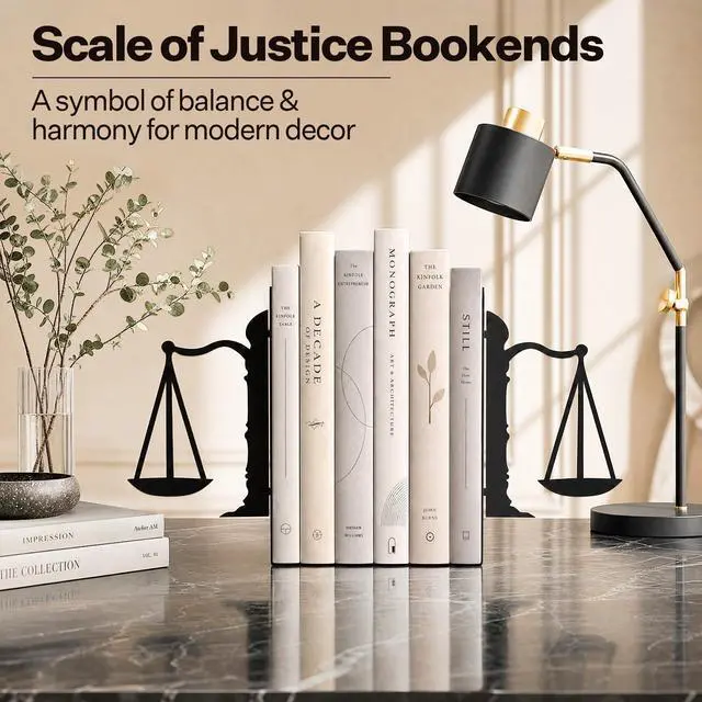 Alt view image 2 of 7 - Book Ends for Shelves, Balance-Inspired Decorative Bookends for Heavy Books, Extra Wide Sturdy Metal Book Holder for Shelf with Non-Skid Base, Sculptural Book End for Home Office Desk Set of 2