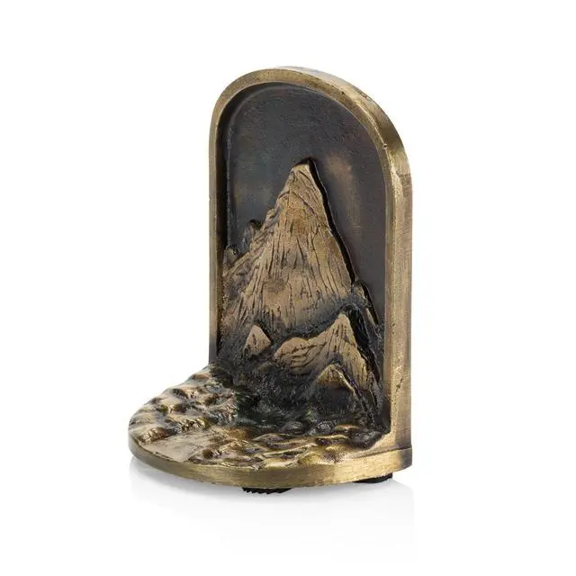 Alt view image 7 of 7 - Cast Iron Mountain Bookends Set, Antique Brass Book Ends, 2 Decorative Book Holders for Shelves or Bookcase, Stylish Brass, Non-Skid Anti-Slip Heavy Duty, Home Décor Gift