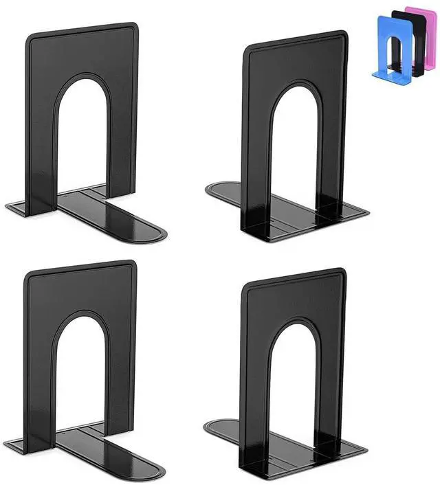 Main image of Bookends, Book End Supports Heavy Duty Metal Bookend Support, Book Ends Supports for Shelves Decor Home Office School (2 Pairs/4 Pieces, Black)