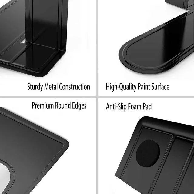 Alt view image 5 of 7 - Bookends, Book End Supports Heavy Duty Metal Bookend Support, Book Ends Supports for Shelves Decor Home Office School (2 Pairs/4 Pieces, Black)
