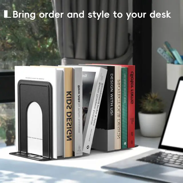 Alt view image 3 of 7 - Bookends, Book End Supports Heavy Duty Metal Bookend Support, Book Ends Supports for Shelves Decor Home Office School (2 Pairs/4 Pieces, Black)