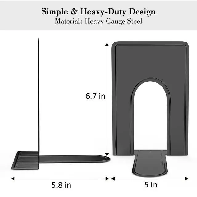 Alt view image 2 of 7 - Bookends, Book End Supports Heavy Duty Metal Bookend Support, Book Ends Supports for Shelves Decor Home Office School (2 Pairs/4 Pieces, Black)