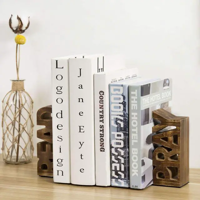 Alt view image 2 of 7 - Set of 2 Rustic Burnt Brown Wood Read & Pray Wood Christian Bookends | Set of 2 rustic burnt brown wood bookends features carved READ and PRAY lettering for Christian home libraries and offices