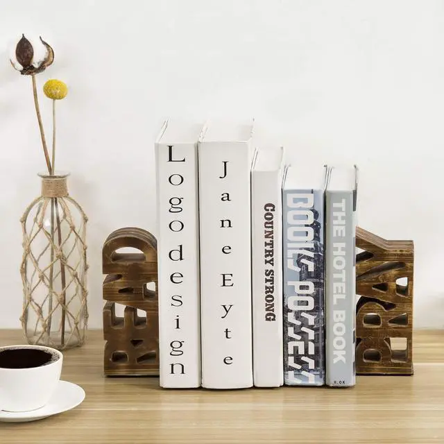 Alt view image 3 of 7 - Set of 2 Rustic Burnt Brown Wood Read & Pray Wood Christian Bookends | Set of 2 rustic burnt brown wood bookends features carved READ and PRAY lettering for Christian home libraries and offices
