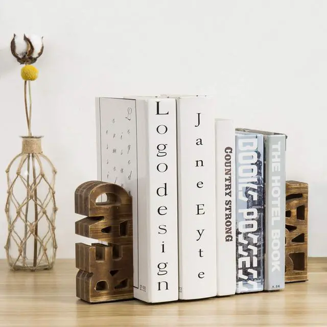 Alt view image 4 of 7 - Set of 2 Rustic Burnt Brown Wood Read & Pray Wood Christian Bookends | Set of 2 rustic burnt brown wood bookends features carved READ and PRAY lettering for Christian home libraries and offices
