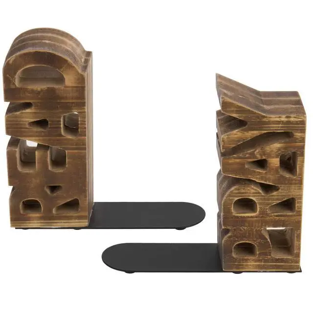 Alt view image 6 of 7 - Set of 2 Rustic Burnt Brown Wood Read & Pray Wood Christian Bookends | Set of 2 rustic burnt brown wood bookends features carved READ and PRAY lettering for Christian home libraries and offices