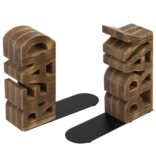 Alt view image 7 of 7 - Set of 2 Rustic Burnt Brown Wood Read & Pray Wood Christian Bookends | Set of 2 rustic burnt brown wood bookends features carved READ and PRAY lettering for Christian home libraries and offices