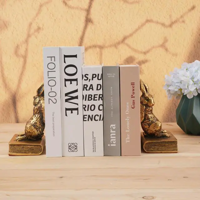 Alt view image 2 of 6 - Book Ends for Shelves to Hold Books Hevay Duty,Decorative Rabbit Bookends | for Bookshelf Décor,Cute Animal Book Stopper Easter Bunny Statues for Home, Office Desk, Living Room Decoration,1 Pair