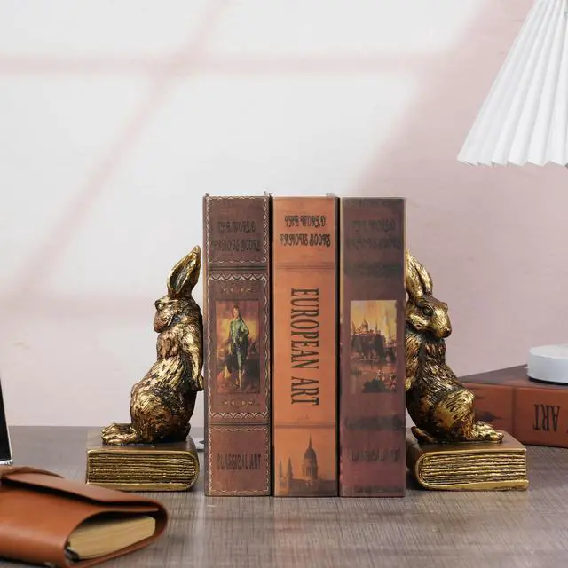 Alt view image 3 of 6 - Book Ends for Shelves to Hold Books Hevay Duty,Decorative Rabbit Bookends | for Bookshelf Décor,Cute Animal Book Stopper Easter Bunny Statues for Home, Office Desk, Living Room Decoration,1 Pair