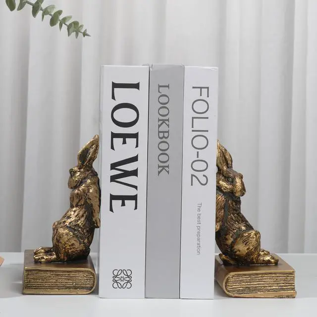 Alt view image 5 of 6 - Book Ends for Shelves to Hold Books Hevay Duty,Decorative Rabbit Bookends | for Bookshelf Décor,Cute Animal Book Stopper Easter Bunny Statues for Home, Office Desk, Living Room Decoration,1 Pair