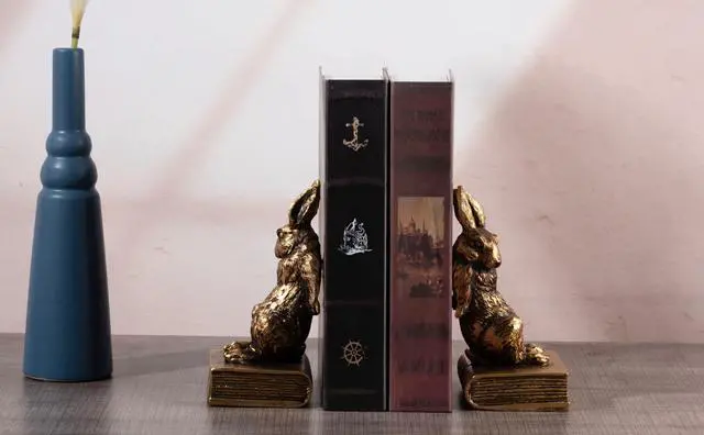 Alt view image 6 of 6 - Book Ends for Shelves to Hold Books Hevay Duty,Decorative Rabbit Bookends | for Bookshelf Décor,Cute Animal Book Stopper Easter Bunny Statues for Home, Office Desk, Living Room Decoration,1 Pair