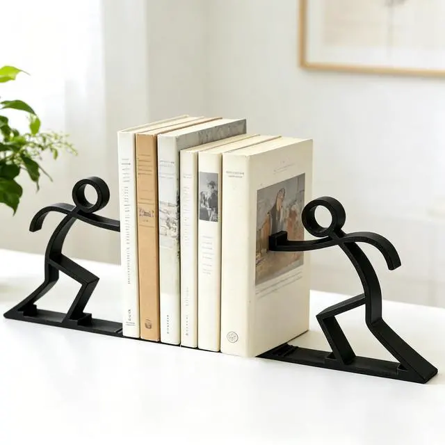 Main image of Decorative Bookends Book Ends for Shelves, Unique Office Desk Decor & Cute Reading Bookshelf Holder for Home Library Creative Gift for Book Lovers Not Metal (Black)