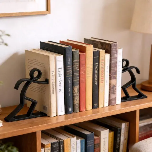 Alt view image 3 of 6 - Decorative Bookends Book Ends for Shelves, Unique Office Desk Decor & Cute Reading Bookshelf Holder for Home Library Creative Gift for Book Lovers Not Metal (Black)