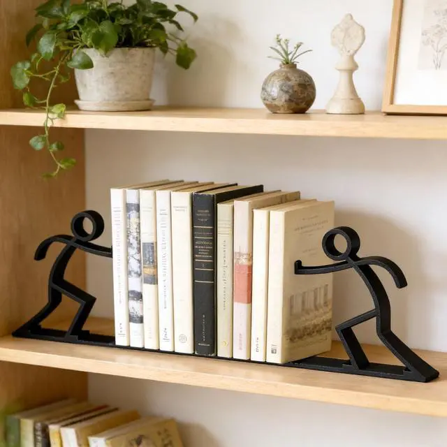Alt view image 4 of 6 - Decorative Bookends Book Ends for Shelves, Unique Office Desk Decor & Cute Reading Bookshelf Holder for Home Library Creative Gift for Book Lovers Not Metal (Black)