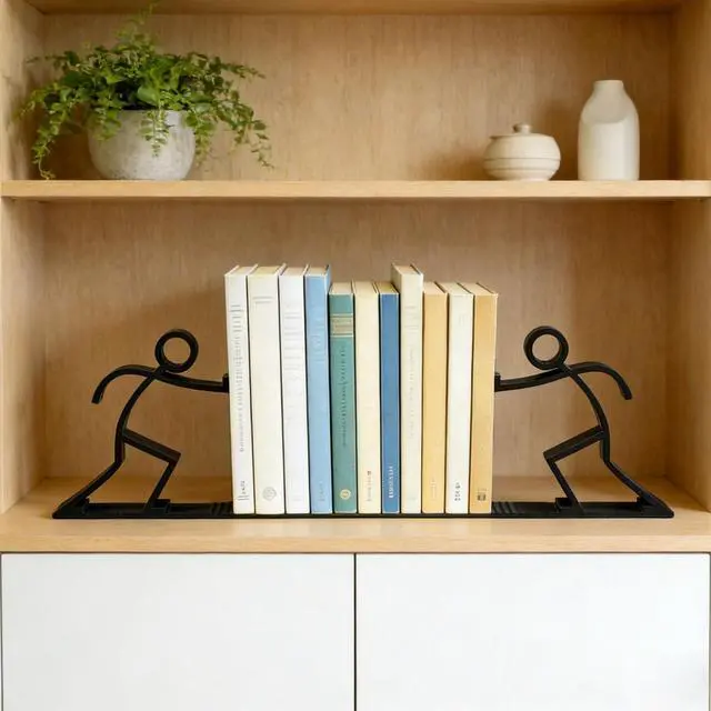 Alt view image 6 of 6 - Decorative Bookends Book Ends for Shelves, Unique Office Desk Decor & Cute Reading Bookshelf Holder for Home Library Creative Gift for Book Lovers Not Metal (Black)