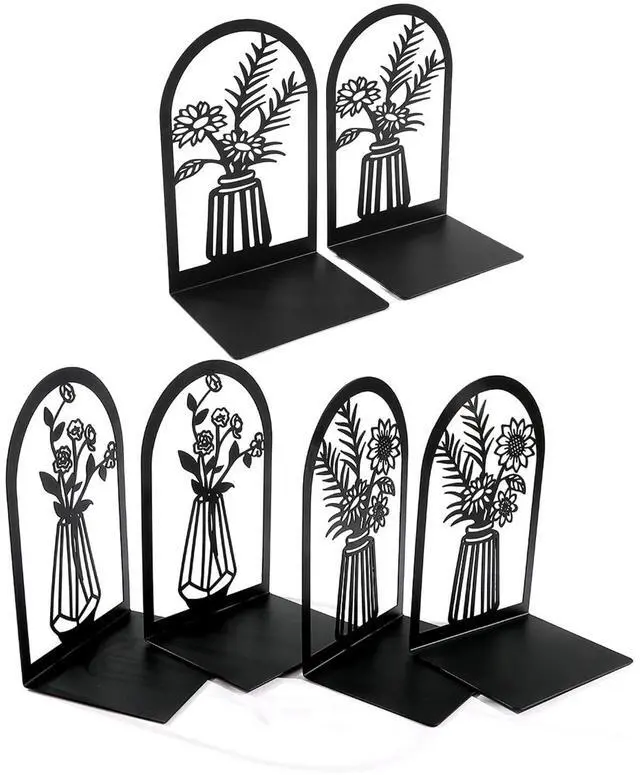 Alt view image 7 of 7 - 3 Pair Book Ends Decorative Bookends for Shelves 6.7x4.7x3.5 Inch | Black Metal Book Stopper Heavy Duty, Office Home Classroom Bookshelf, Cute Flower Design Holders, Unique Large Book Stands
