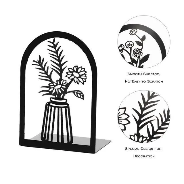 Alt view image 3 of 7 - 3 Pair Metal Bookends,Decorative Book Ends for Shelves,Non-Slip Book Stopper for Heavy Books,Flower Shelf Holder for Home School Office
