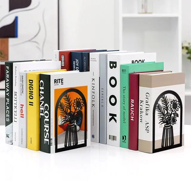 Alt view image 6 of 7 - 3 Pair Metal Bookends,Decorative Book Ends for Shelves,Non-Slip Book Stopper for Heavy Books,Flower Shelf Holder for Home School Office
