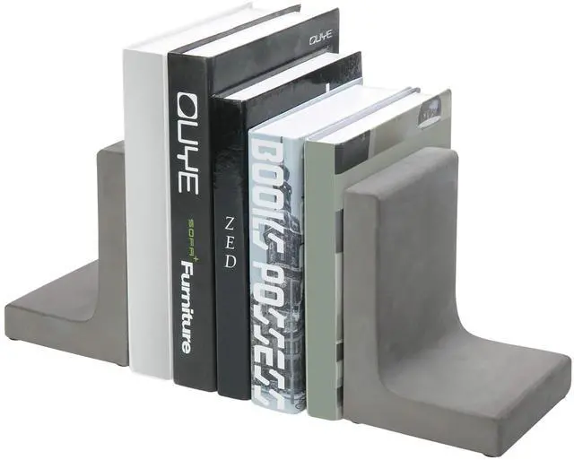 Main image of Solid Cement Bookends for Shelf in Gray Finish L-Shaped Decorative Heavy Duty Non-Skid Book Stopper for Home Office School, 1 Pair