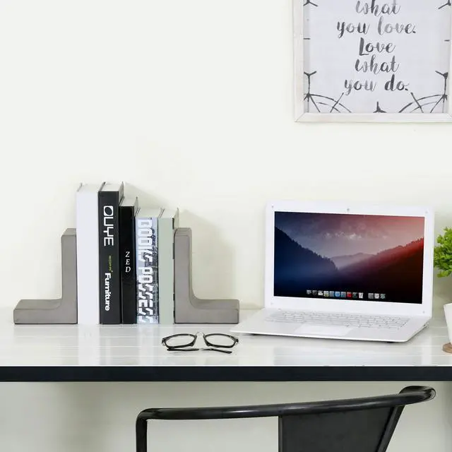 Alt view image 2 of 6 - Solid Cement Bookends for Shelf in Gray Finish L-Shaped Decorative Heavy Duty Non-Skid Book Stopper for Home Office School, 1 Pair