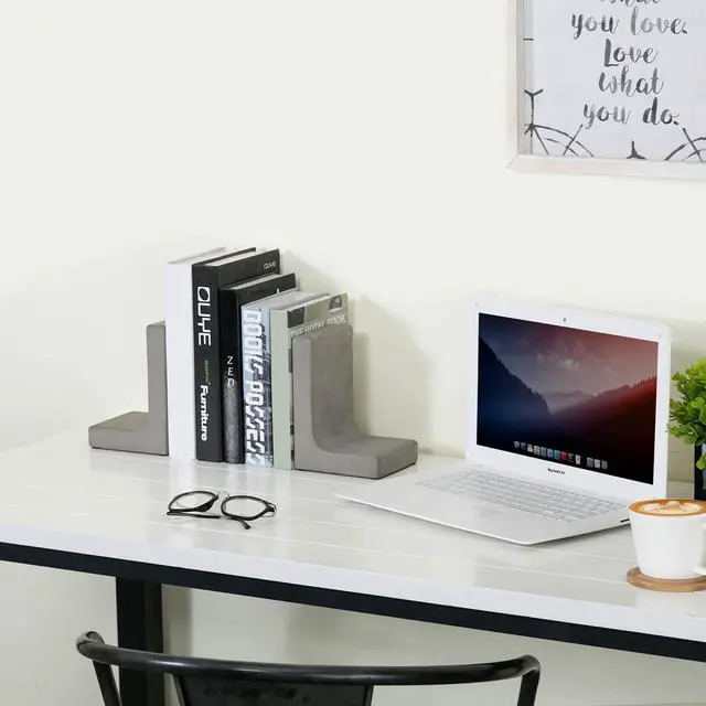 Alt view image 3 of 6 - Solid Cement Bookends for Shelf in Gray Finish L-Shaped Decorative Heavy Duty Non-Skid Book Stopper for Home Office School, 1 Pair