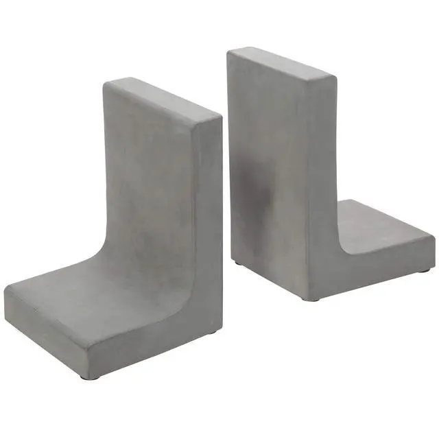 Alt view image 5 of 6 - Solid Cement Bookends for Shelf in Gray Finish L-Shaped Decorative Heavy Duty Non-Skid Book Stopper for Home Office School, 1 Pair