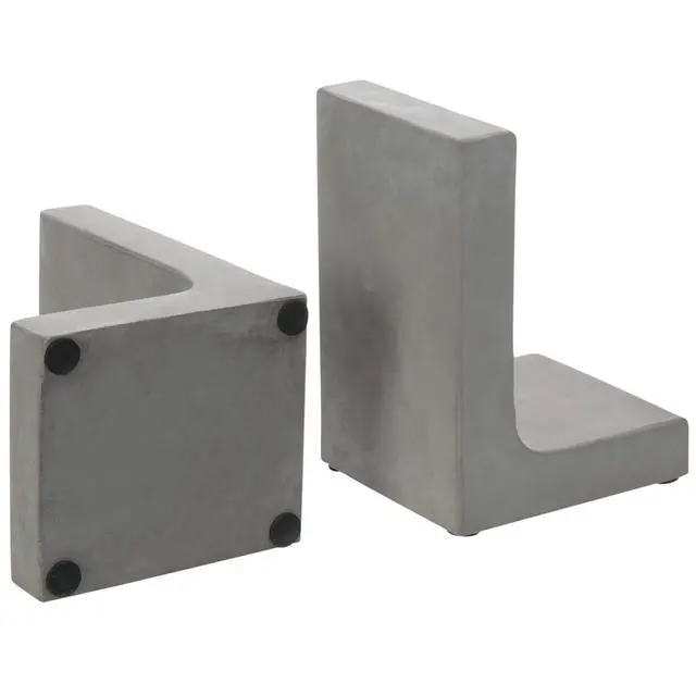 Alt view image 6 of 6 - Solid Cement Bookends for Shelf in Gray Finish L-Shaped Decorative Heavy Duty Non-Skid Book Stopper for Home Office School, 1 Pair