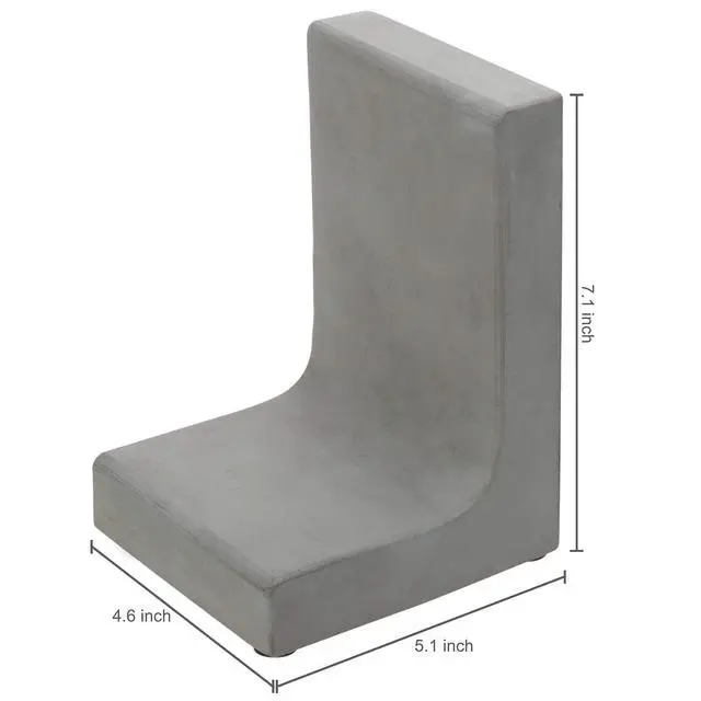 Alt view image 4 of 6 - Solid Cement Bookends for Shelf in Gray Finish L-Shaped Decorative Heavy Duty Non-Skid Book Stopper for Home Office School, 1 Pair